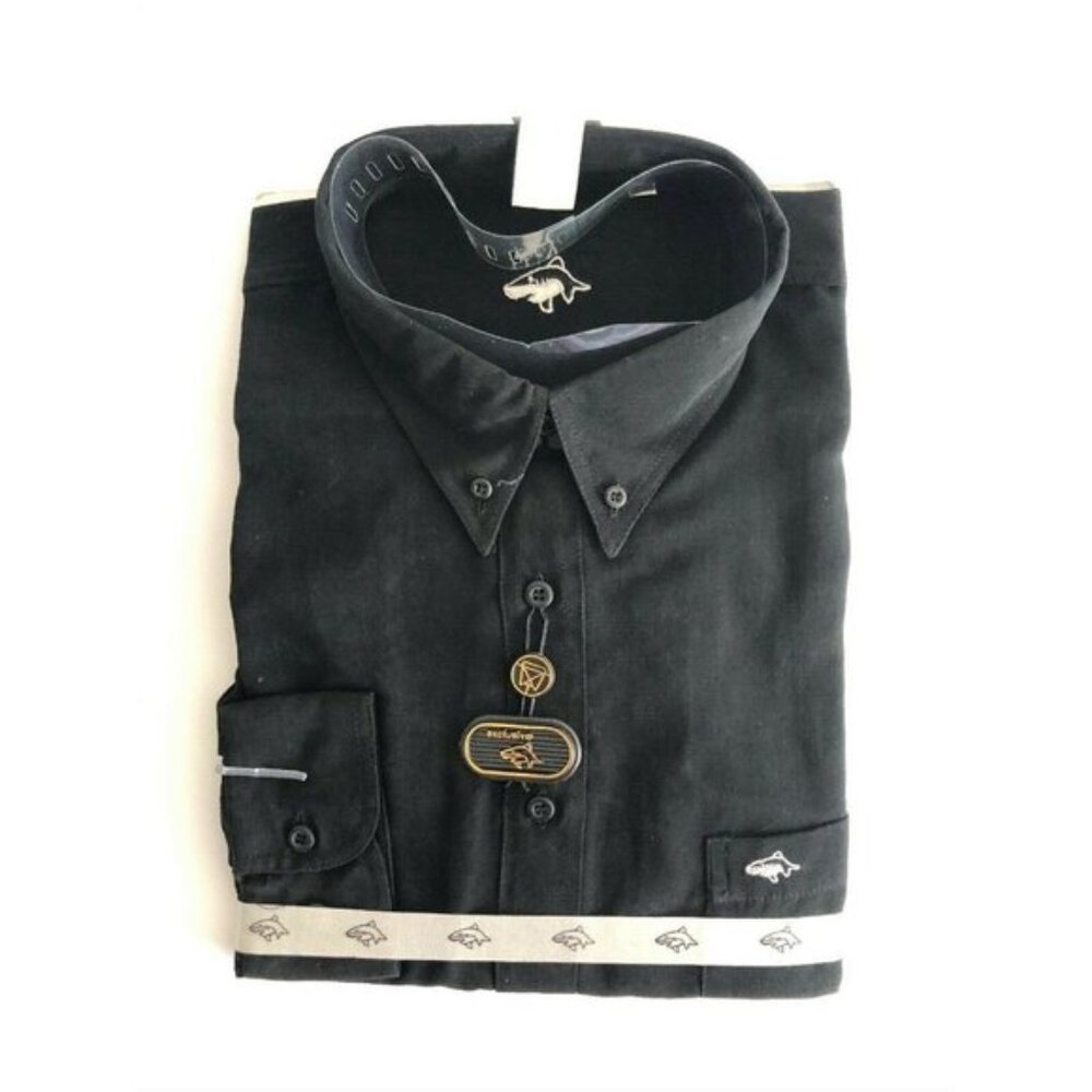Dolphin Black Shirt Button-Down Long Sleeves Point collar Chest pocket XXL